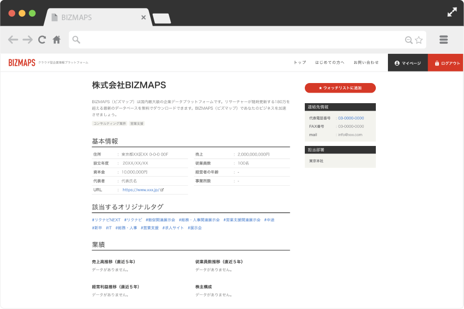 BIZMAPSリスト画面のキャプチャー画像